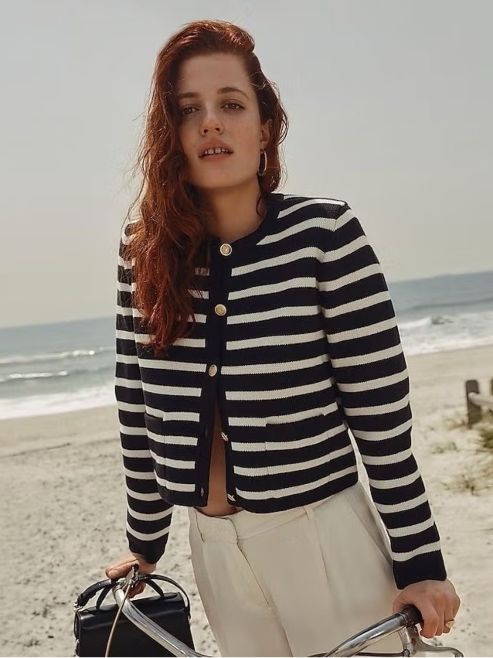 J. Crew Emilie Cardigan in Black and White Stripe